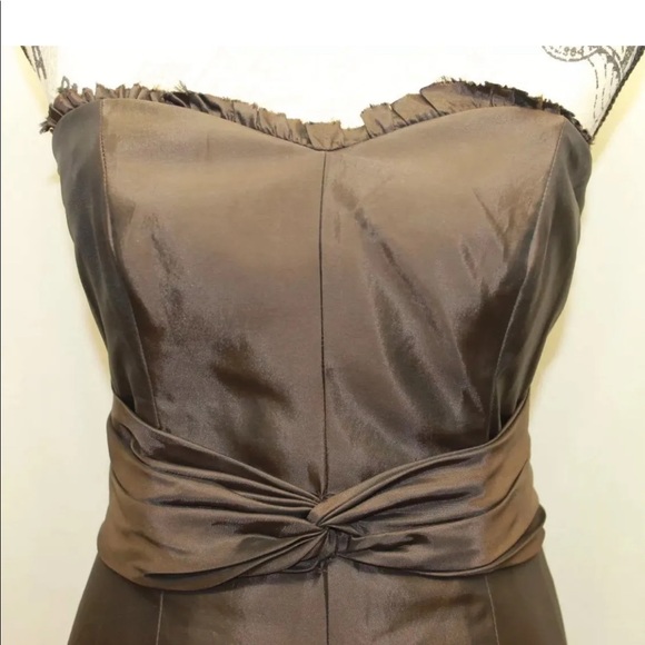Badgley Mischka Bridesmaid Brown Gown Wedding Strapless Sweetheart Ruffle 10 - Picture 3 of 12